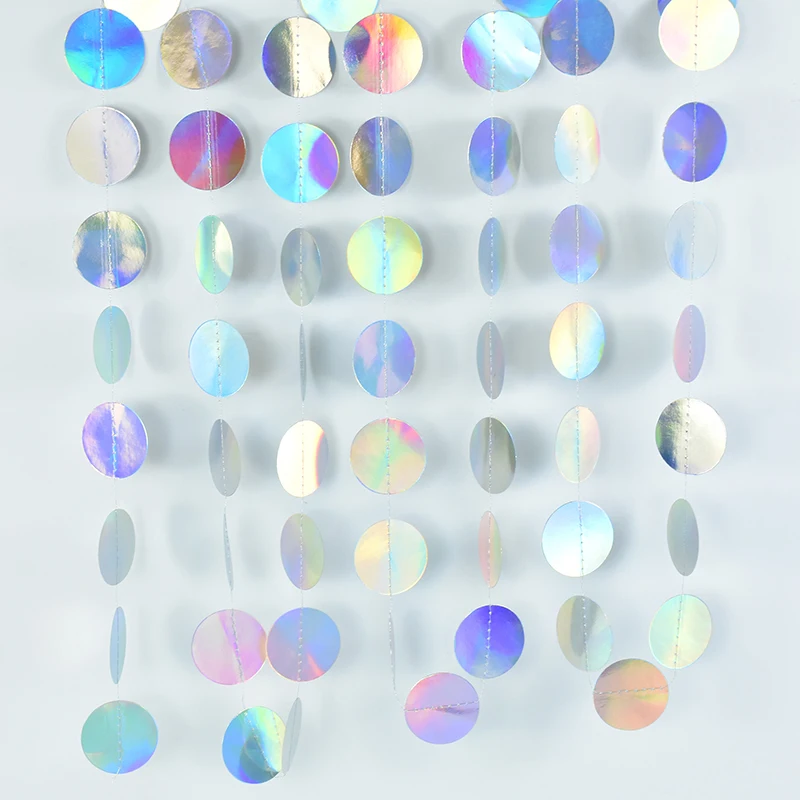 

1set Laser Mirror Paper Star Dot Garland for Wedding Kids 1st Mermaid Birthday Party Decoration Baby Shower Hanging Banner