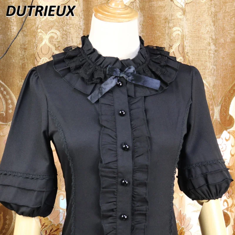 Japanese Original Summer New Short Sleeve Shirt Women Lolita Chiffon Innerwear Lace Ruffles Half-Sleeved Blouse Top Girl Camisas