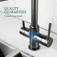 Gunmetal ก๊อกน้ำสำหรับห้องครัวทองเหลือง3วิธีอ่างล้างจานสีดำ Hose Mount ดึง Dual หัวฉีดสเปรย์น้ำห้องครัวก๊อก 5