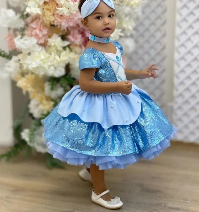 

Cinderella Princess Baby Girl Dress Party Gown Glitter Sequined Toddler First Birthday Dress Girls Photoshoot Outfit