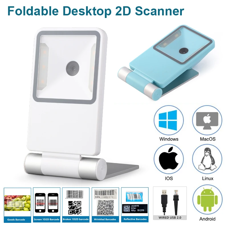 Nova Arrial Dobrável Omnidirecional Desktop 2d Scanner de Código de Barras Plataforma Usb com Fio Automático Leitor Código de Barras para o Supermercado