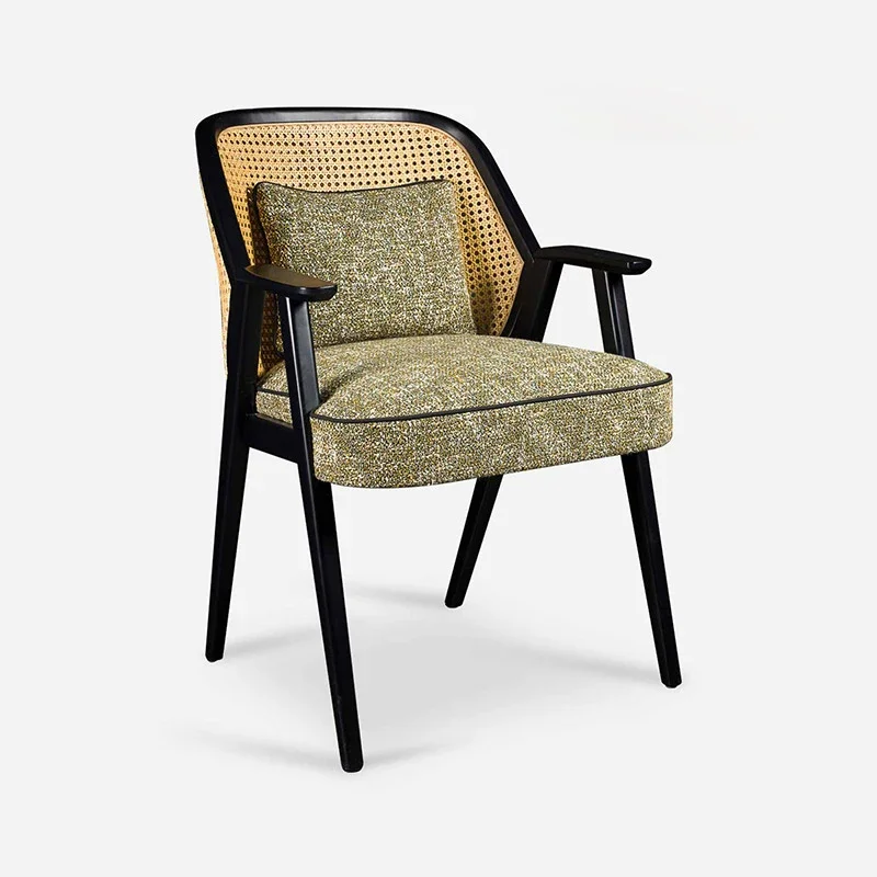 

Hxl Rattan Casual Rattan Chair Solid Wood Soft Bag Armchair Simple Couch Restaurant Dining Chair