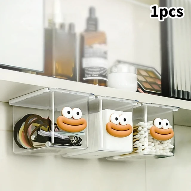 Bâton de coton Transparent pour salle de bain, maquillage, salle de bain, tiroir de rangement extractible, boîte de rangement sous l'armoire à miroir 5