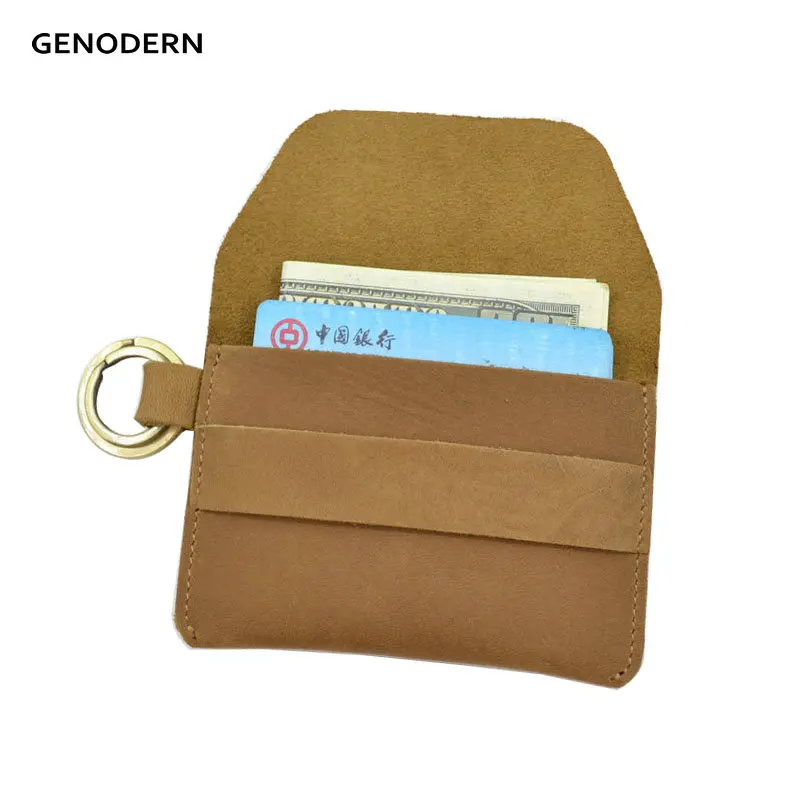 

GENODERN Genuine Leather Key Card Holder Men's Credit Card Holders with Key Ring Card Wallet for Motorcycle Car Key