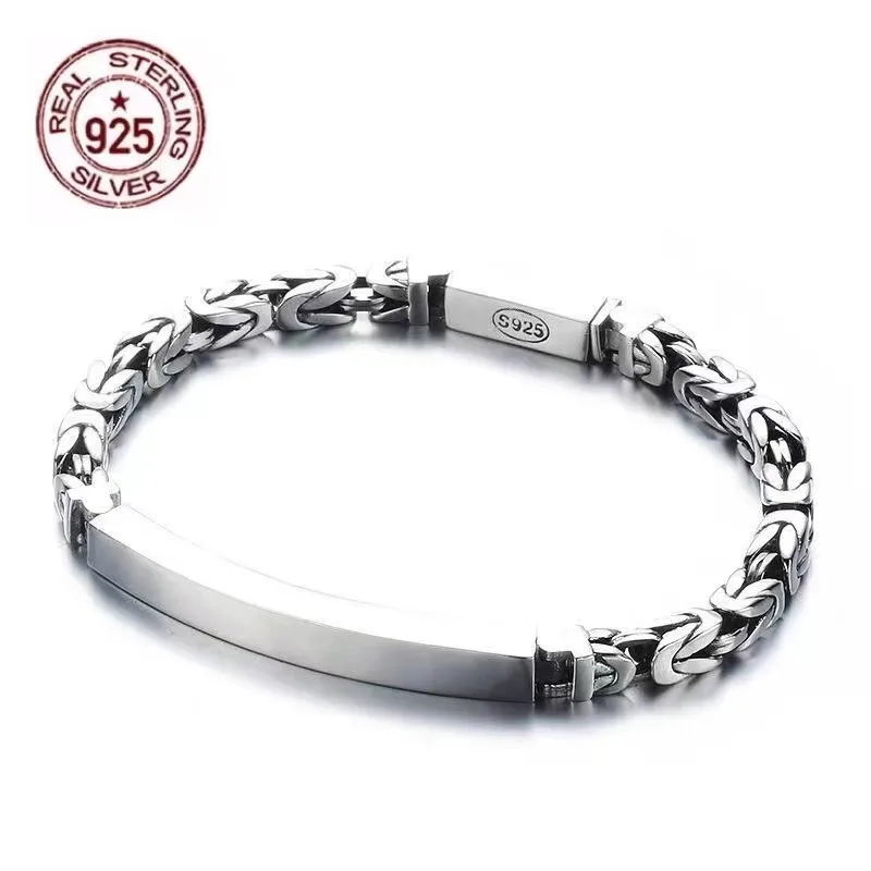 New Solid Real S925 Sterling Silver Buckle Unisex Bracelet Retro Style Glossy Simplicity Bracelets Fine Jewerly Gift Retail