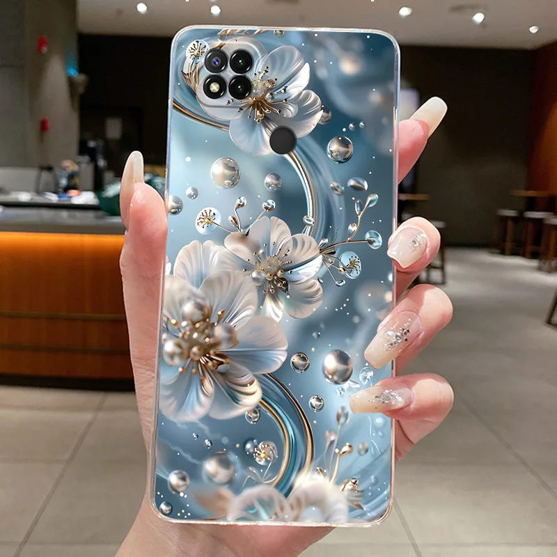 레드미 9C 10A용 케이스 클리어 럭셔리 패션 나비 꽃 소프트 TPU 실리콘 커버 레드미 10A 9C 투명 폰 케이스