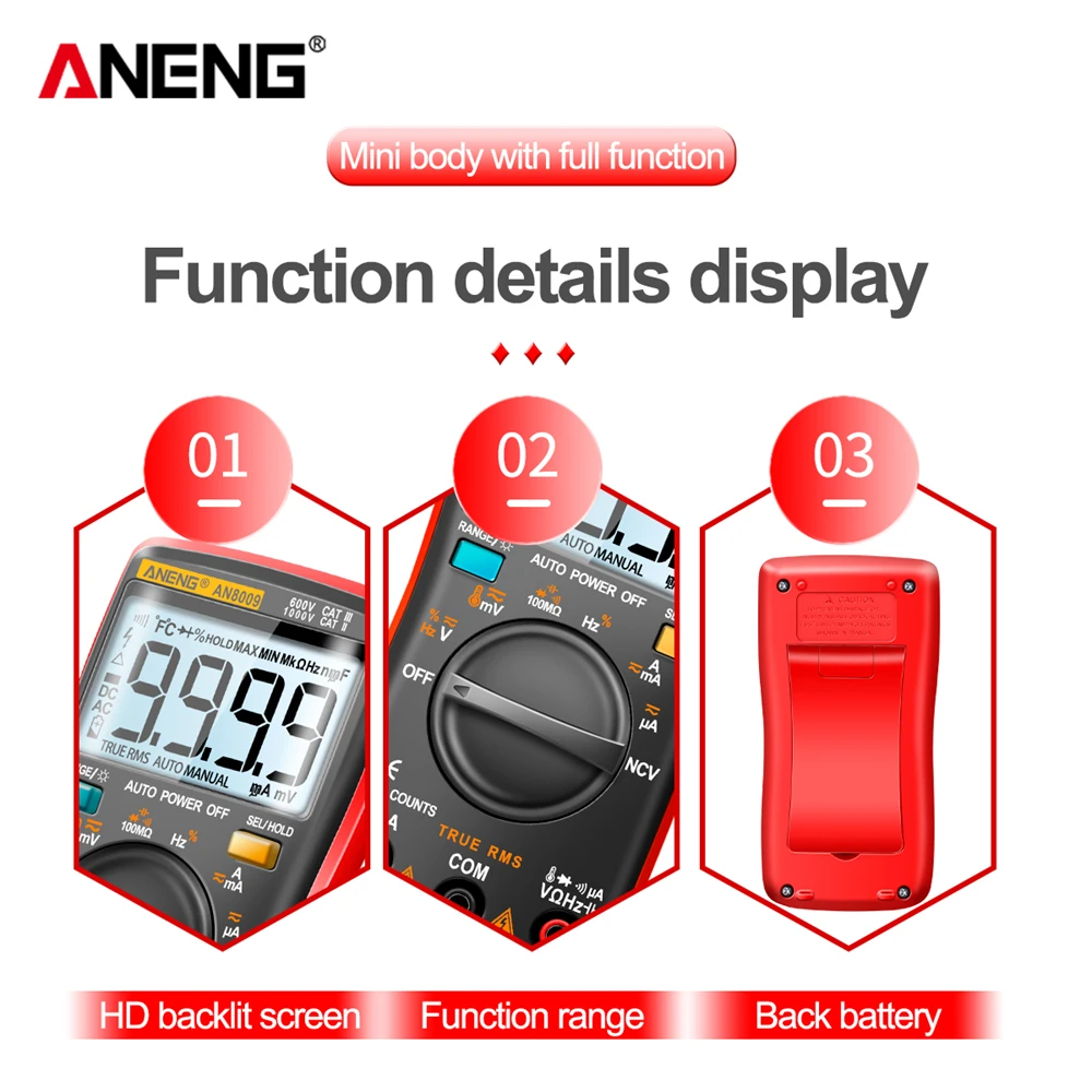 ANENG AN8009 Digital Multimeter Transistor Testers Capacitor True-RMS Tester Automotive Electrical Capacitance Meter Temp Diode 5
