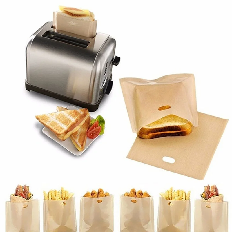 Convenient Reusable Non-stick Baked Toast Bread Bags 2pcs Toaster Bags for Grilled Cheese Sandwiches Made