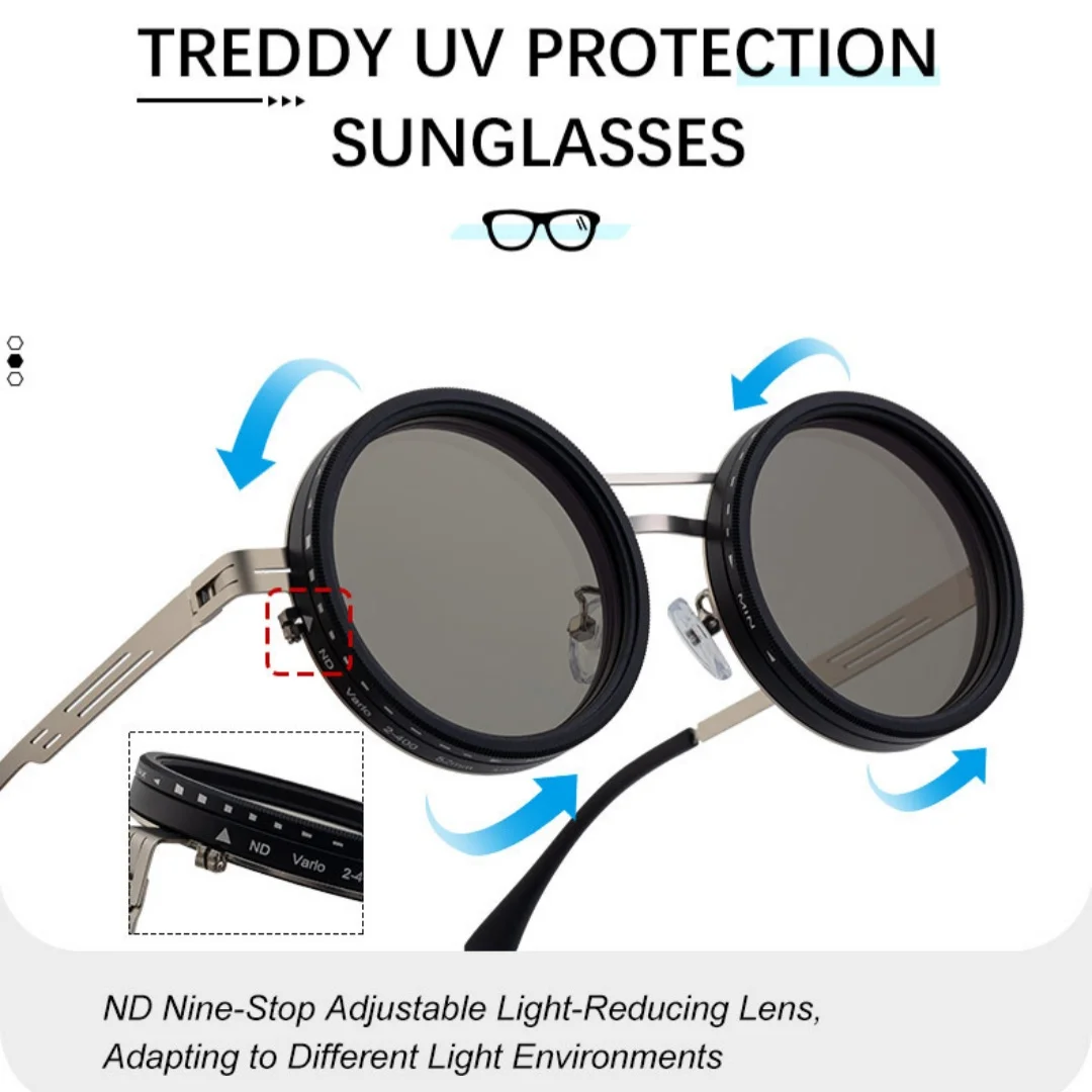 Lue's House ND9 Adjustable Dimming Sun Glasses Polarized Round Sunglasses Men Women Retro Punk Fishing Eyeglasses Outdoor Shades UV400 Glass - Image 2