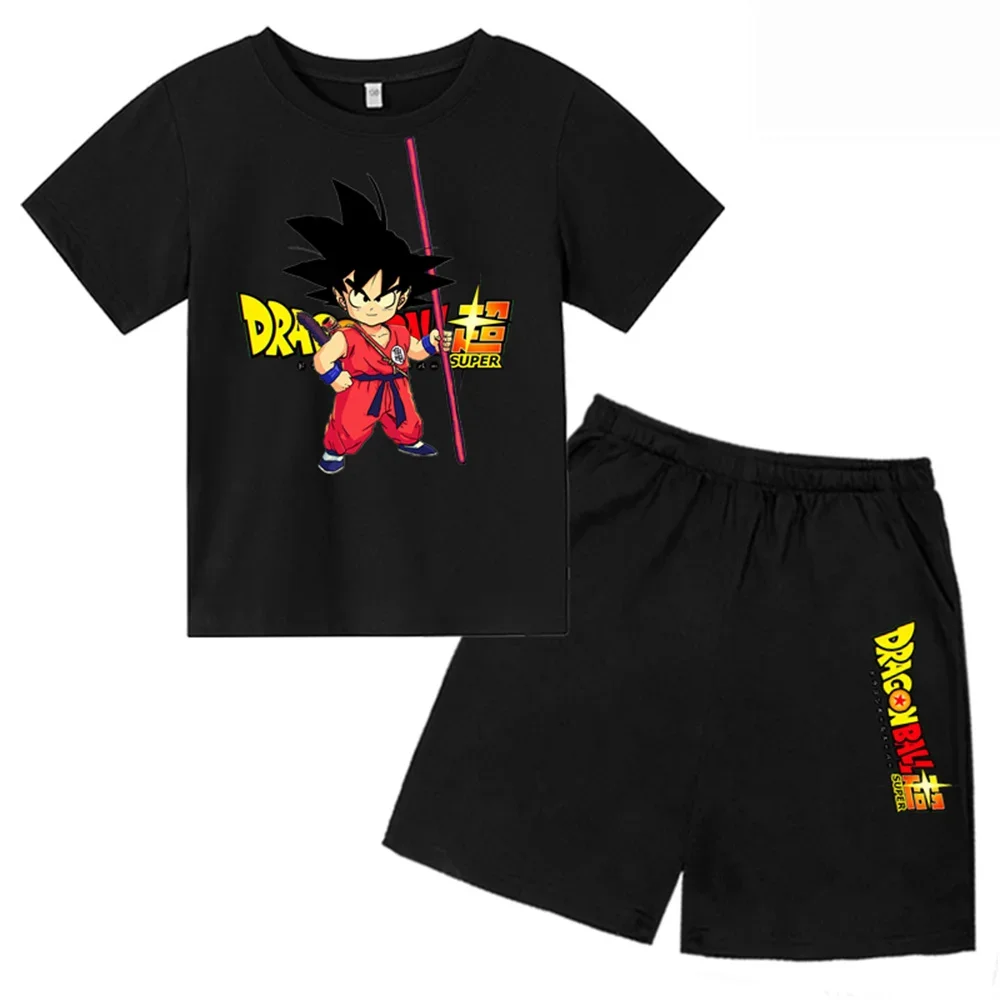 Dragon Ball T-Shirt 2pcs Set Pirate King Boys Girls Teenager Summer Short Sleeve Children Casual Tops Tee Shirt Set Kid Clothes 5