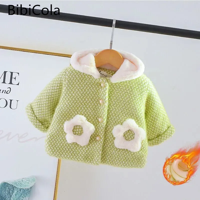 

Autumn Winter Kids Clothing Thickened Fleece Girls Jacket Baby Warm Coat Kids Hooded Plush Costume Girls Outwear 1-5Years