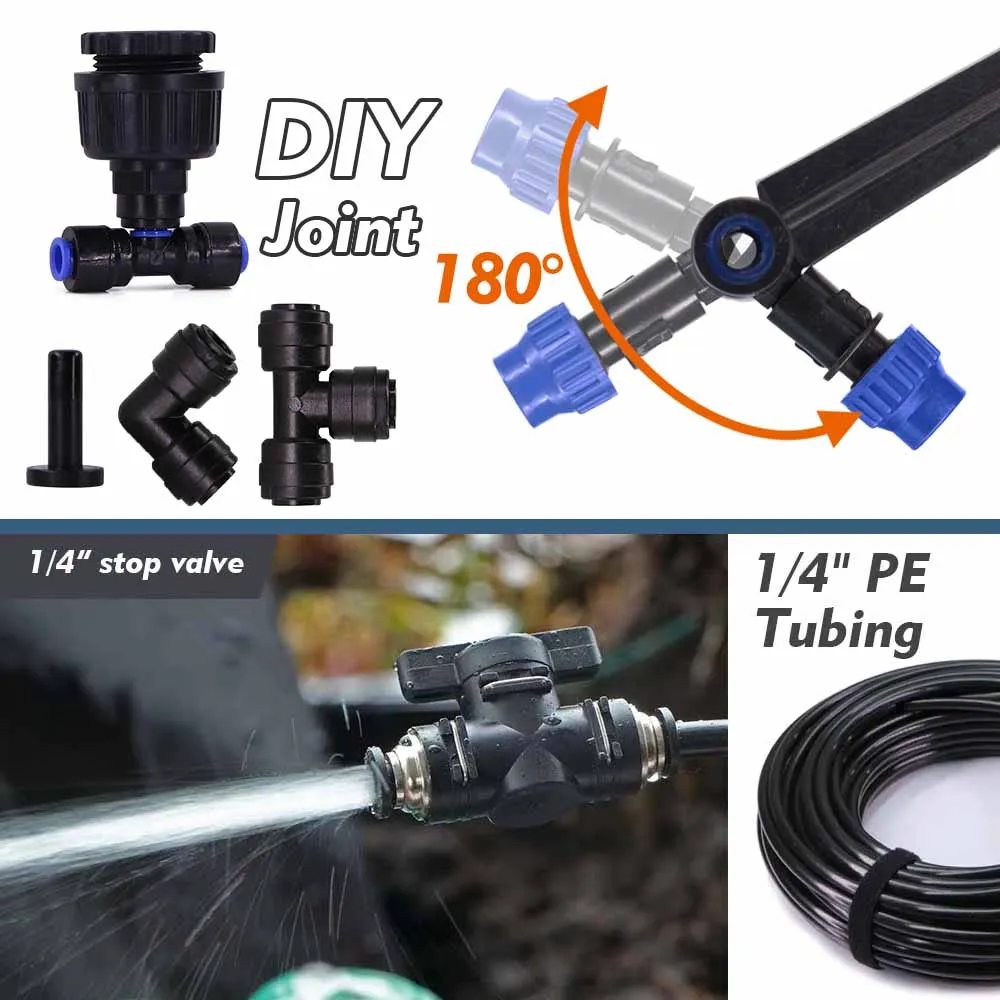30/20m 1/4" Misting Cooling System 180° Adjustable Atomizer Filter Kit for Garden Irrigation Watering 4/6mm Quick Push Slip Lock 3