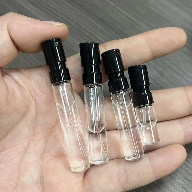 50pcs 1ml 1.5ml 2ml High Quality French Pump Bayonet Glass Bottle Plastic Sprayer Sample Perfume Bottle