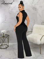 Znaiml Office Lady Jumpsuit High Waist Elegant Black One Pieces Chain Short Sleeve Straight Wide Leg Romper Birthday Overalls - Image 2