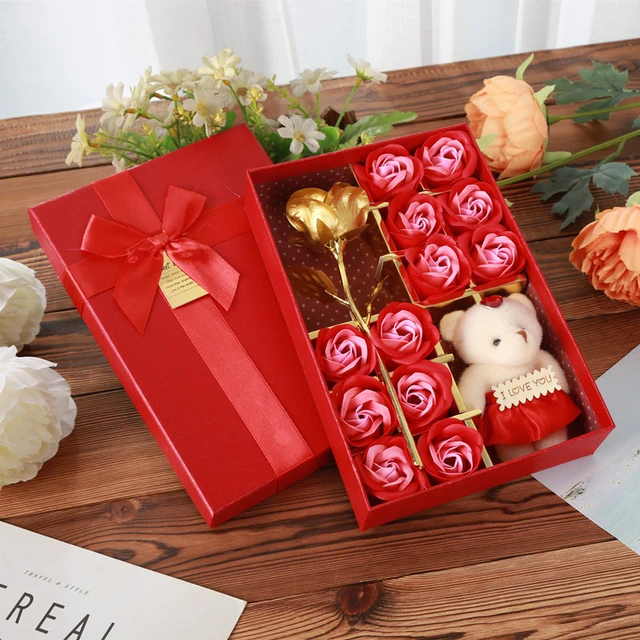 Caja de regalo con jabón en forma de rosas, oso, regalos de Navidad,  cumpleaños, San Valentín, boda para novia, mujeres, esposa, regalo del Día  de la