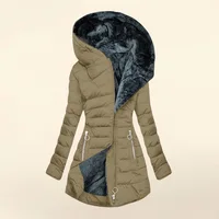 European American New Fashion Women's Solid Color Simple Basic Slim Casual Trendy Daily Hooded Quilted Coats Female Parkas Tops 6