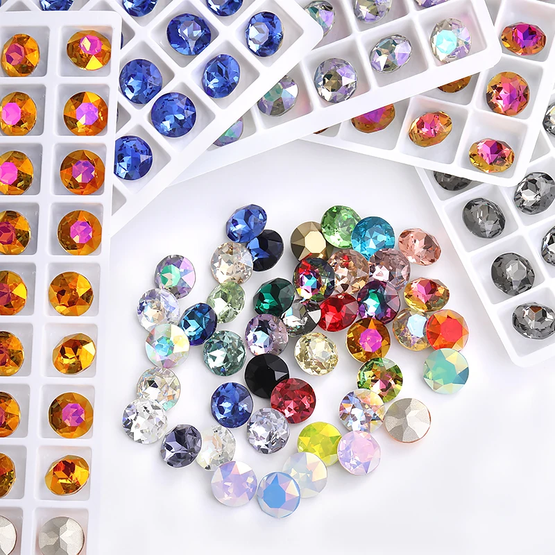 50pcs Crystal AB Heart Rhinestones 12mm - Pointback Glass Rhinestones For DIY Jewelry & Crafts (White)