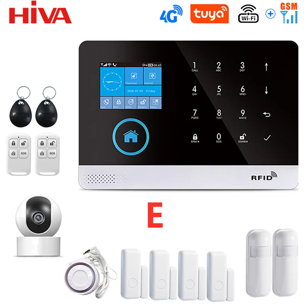 PG-103 4G 3G GSM Wireless Alarm System with IP Camera Tuya SmartLife APP Control for Home Security Alarm PIR Sensor Door Sensor 