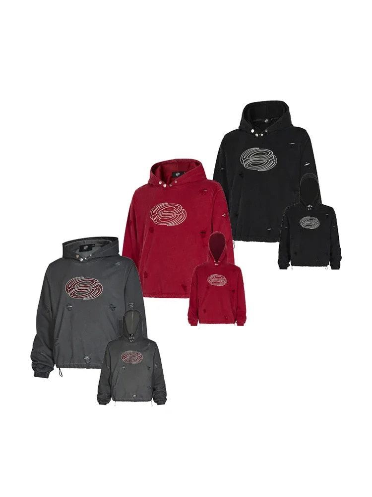 

R69 Heavyweight Ripped Hoodies Logo Patch Embroidered Hoodie Men's Autumn/Winter Thickened Loose Couple Sweatshirt