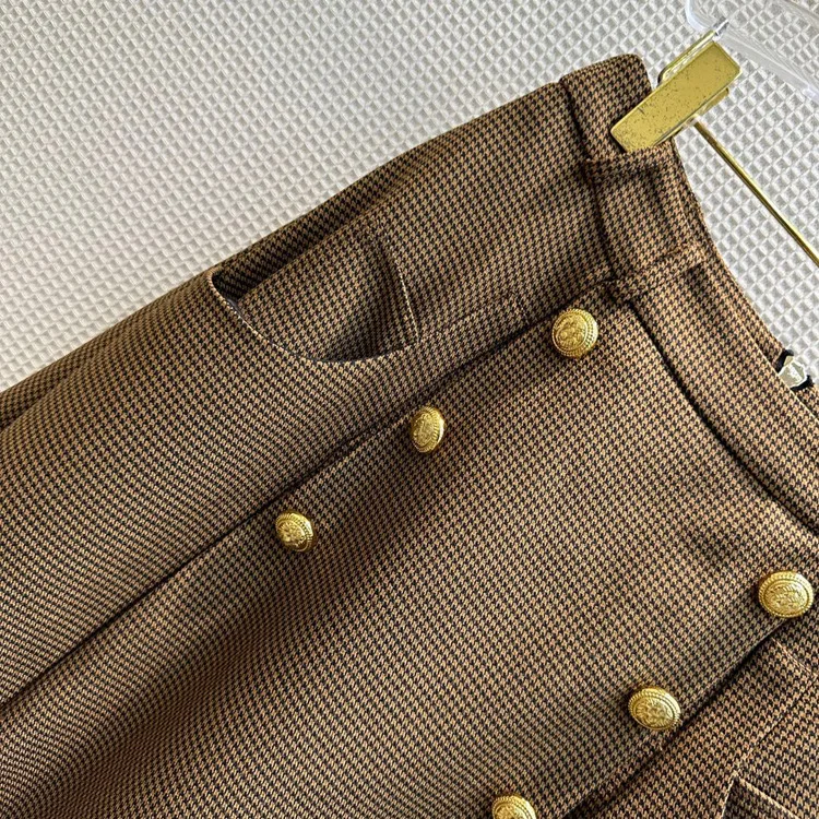 France Style Autumn Fashion Women High Quality Vintage Plaid Buttons High-rise Skirts F239