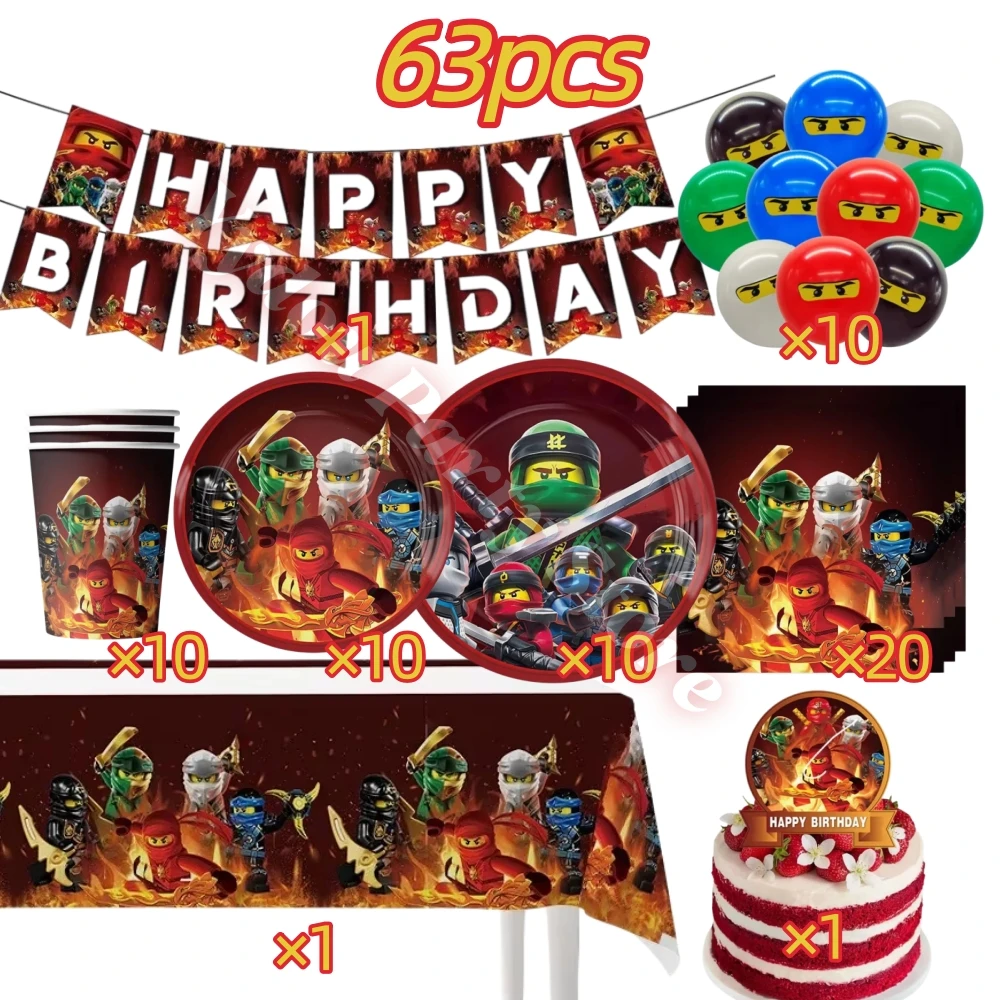 Geburtstagsparty-Dekorationsset: Ninjato-Becher, Teller, Banner, Schlüsselanhänger, Luftballons für Jungen, Kindergeburtstag, Babyparty, Fotokabinen-Requisiten – Detail 9