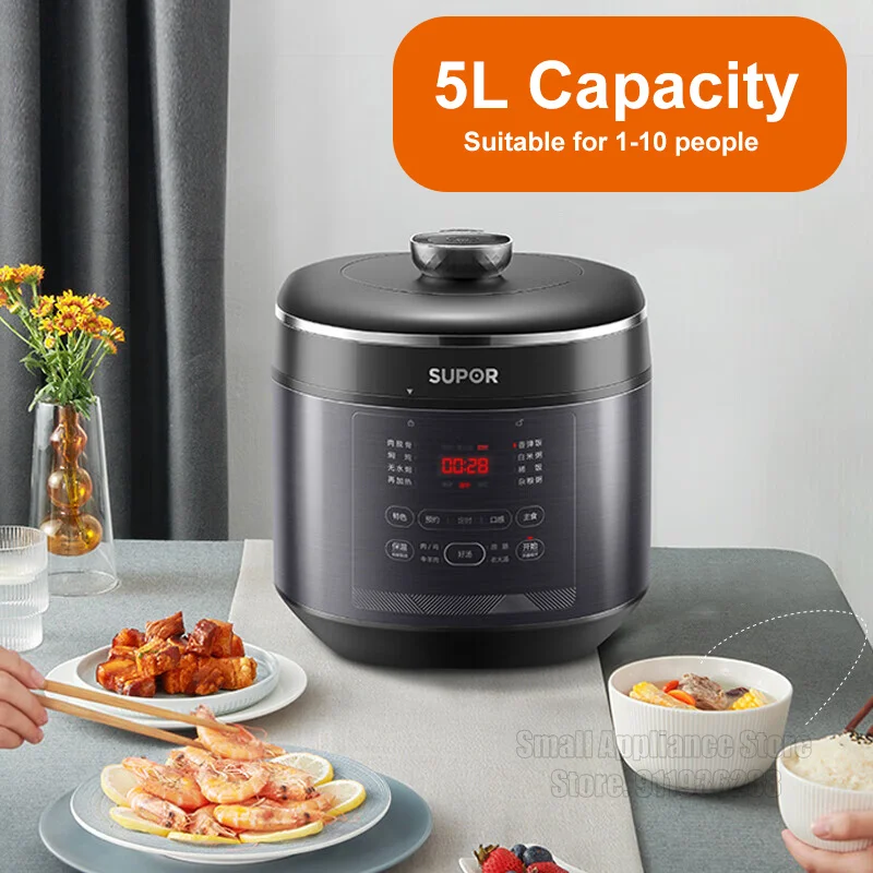 SUPOR Electric Pressure Cooker 5L Stainless Steel Household Rice Cooker Two Inner Bile Multifunction Kitchen Appliances 220V