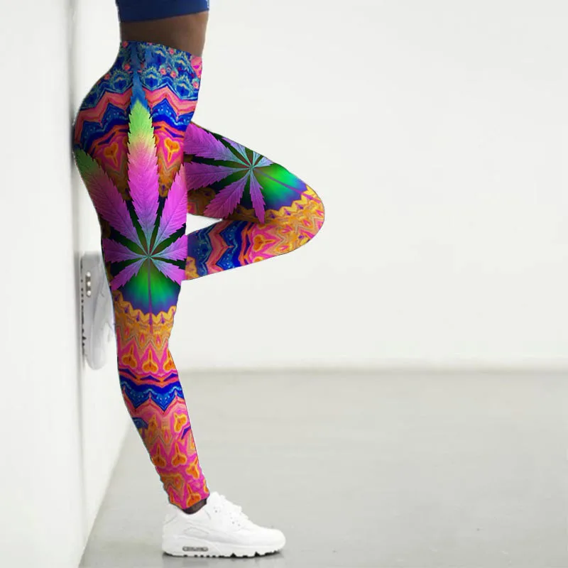 nvgtn leggings Leggings Women High Waist 3D Weeds Leaf Printed Yoga Pants Gym Clothing Workout Leggings Ladies Leginsy Leggins for Female fleece lined leggings Leggings