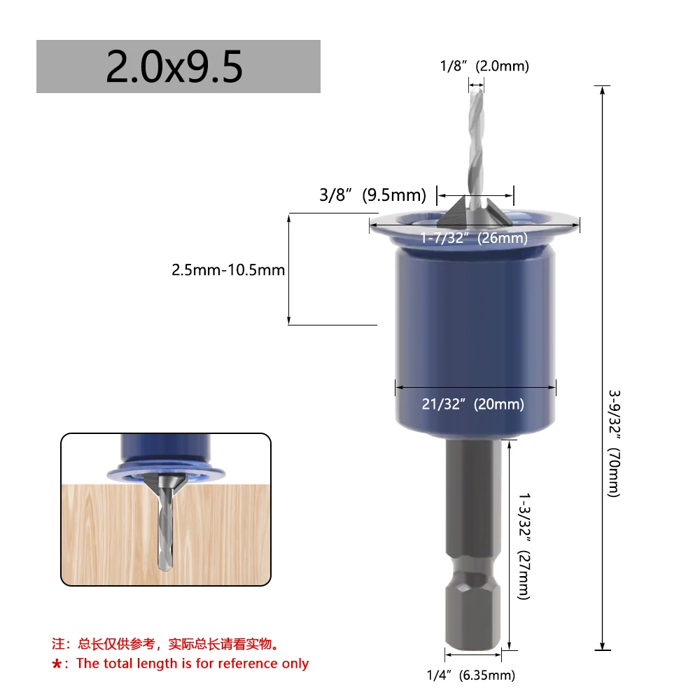 LAVIE 1pc Hex Schaft Einstellbare Begrenzung Senker Bit Router Bits Holzbearbeitung CH339H8028BL – Detail 6