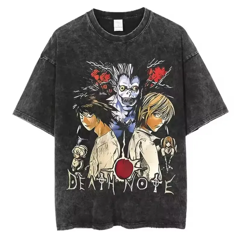 thumbnail image 1 of Death Notes Anime lavado manga corta cuello redondo Y2k camiseta hombres ropa nueva en Top & Tees camiseta para hombre Camisetas 50830, 1 of 4