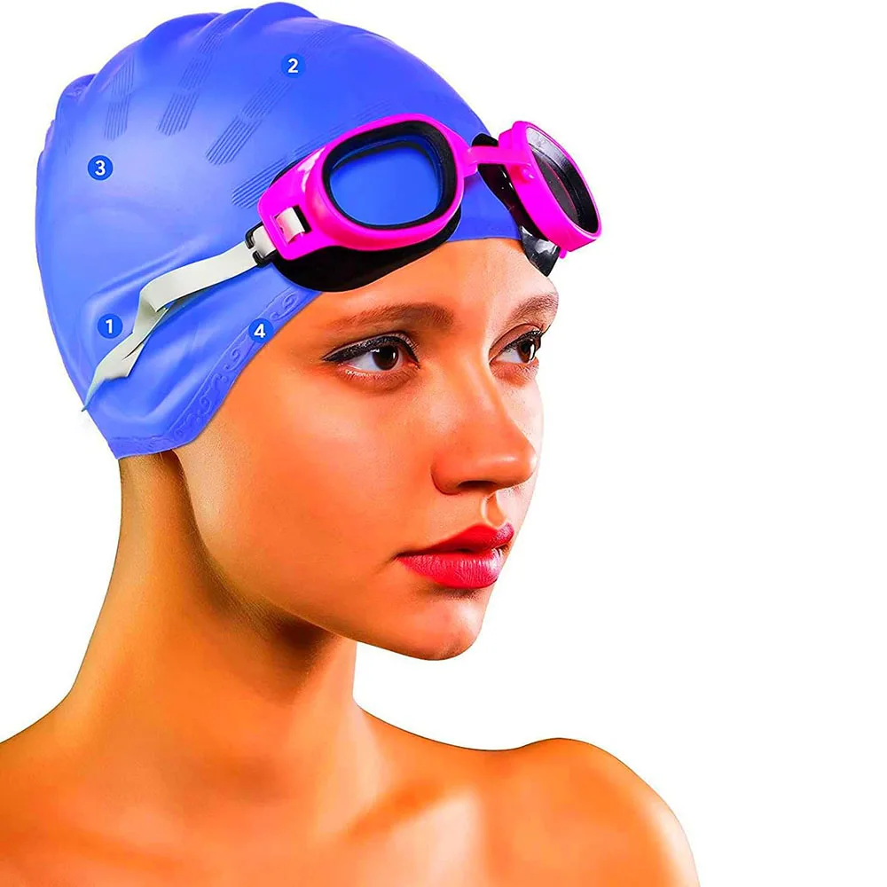 1pc Swimming Cap, Men's and Women's Swimming Cap, Waterproof Cap, 1 Nose Clip, 2 Rarplugs, 3D Rar Ergonomic Design, For Adults 3