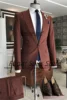 Wine Red Stripe Wedding Suits For Men Slim Fit Peak Lapel Groom Party Tuxedos 2 Pieces Sets Business Male Blazers Costume Homme 1