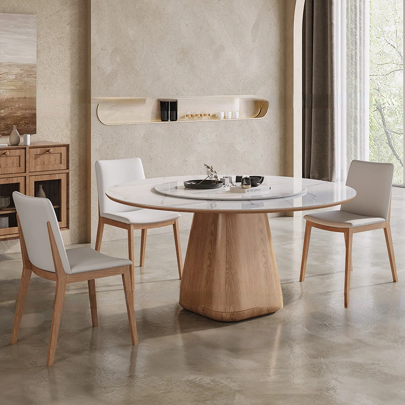 

Fengyan plate round table with turntable modern simple log small round table