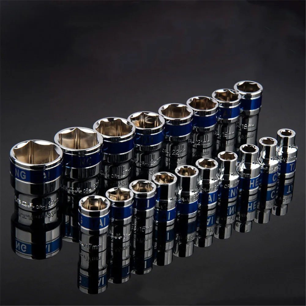 

U50 19pcs 1/2 Inch Blue Drive Short Hex Sockets for Nut Removal 8-36mm CR-V Steel Anti-rust Treatment Ratchet Wrench Socket