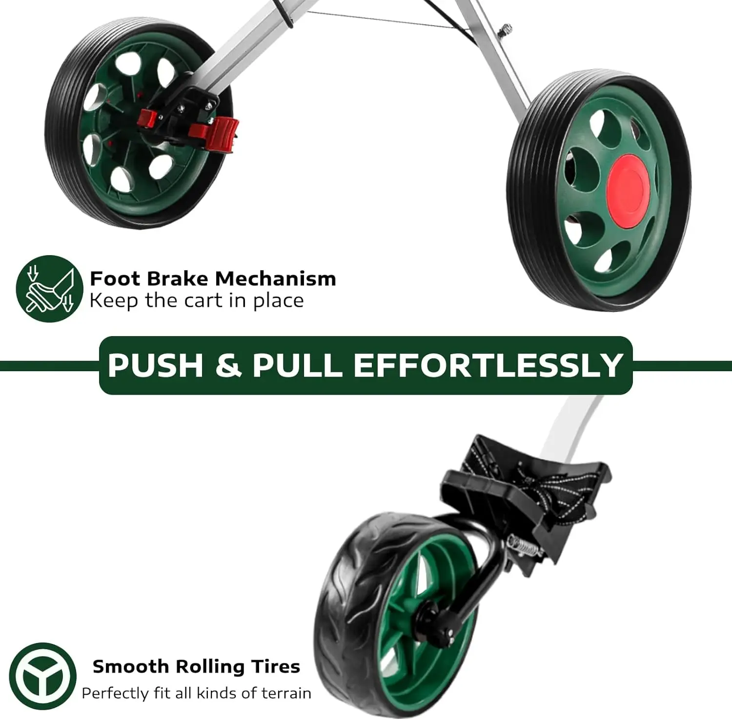 Golf Push Cart-Lightweight, 3-Wheel Golf Cart with Locking Foot Brake