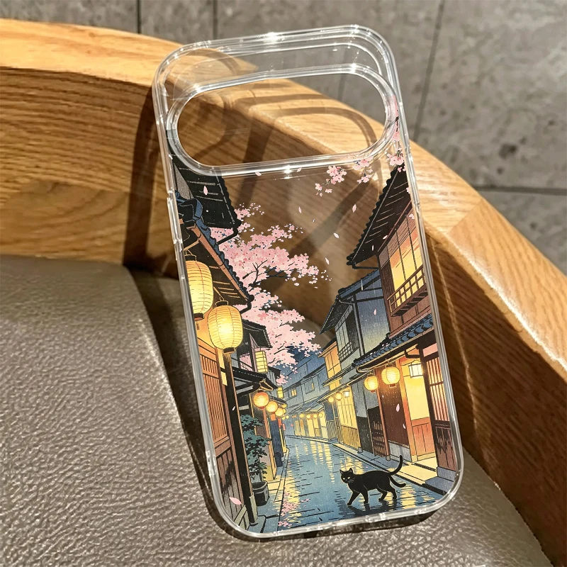 Mount Fuji Scenery Black Cat Clear Phone Case