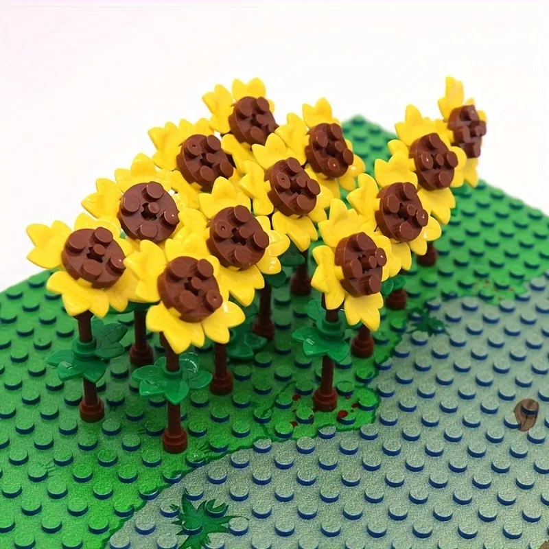 8er-Set DIY-Bausteine mit Sonnenblumenfeld, ABS-Material in verschiedenen Farben, kreatives Garten-Bauernhof-Szene, DIY-Ziegelspielzeug für Kinder – Detail 3