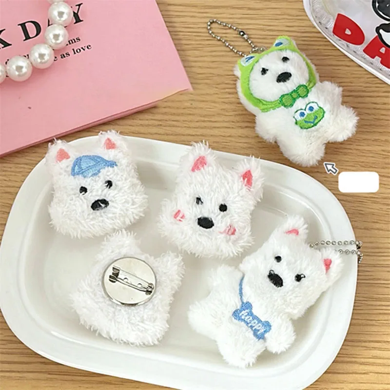 2Pcs/set Cute Cartoon Plush Dogs Brooch For Girl Clothes Badge Pins Backpacks Pendant Decoration Accessories Keychains Gifts