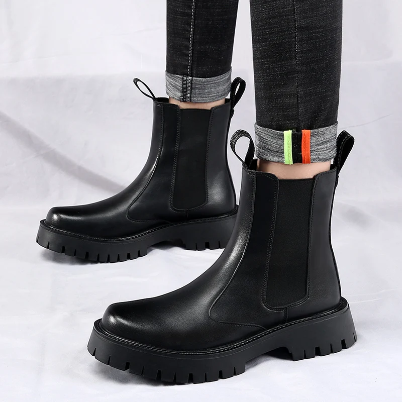 Bottines chelsea homme, boots en cuir classiques avec élastique_voghion.com