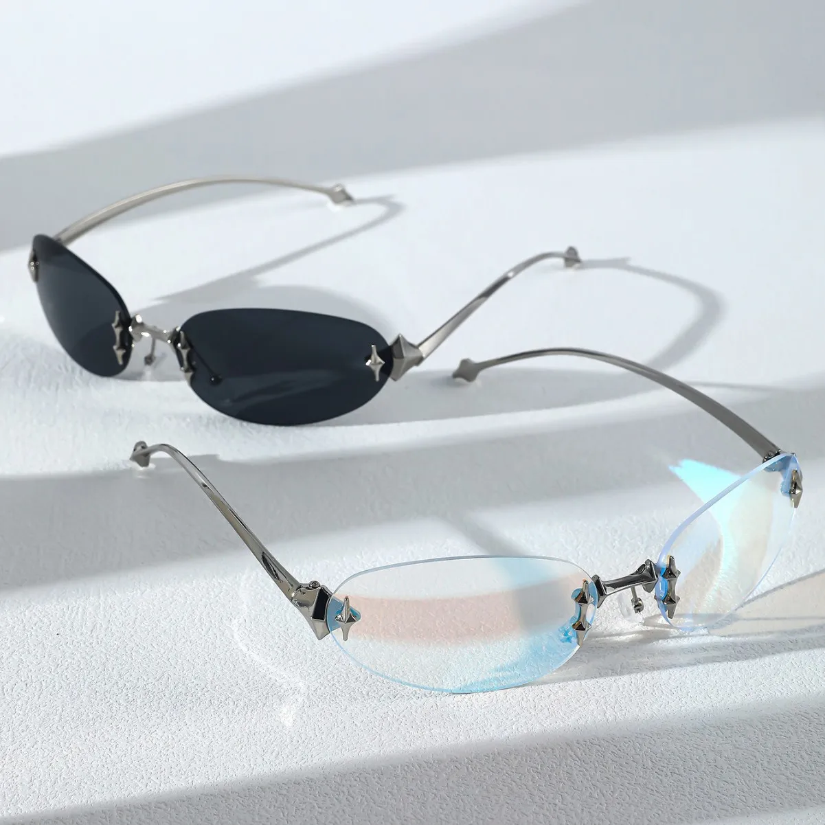 Einzigartige Legierung Rosa Spiegel Y2K Sonnenbrille Damen Neue Mode Randlose Ovale Farbverlauf Silber Sonnenbrillen Sexy Fahrbrillen für Damen – Detail 3