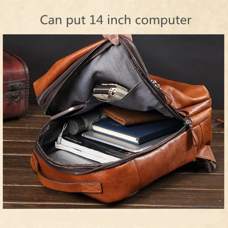 Vintage Leather Men's Backpack Male Laptop Shoulder Bag Men Large Capacity Travel Backpacks Cowhide Schoolbag Indian Cow Leather 6