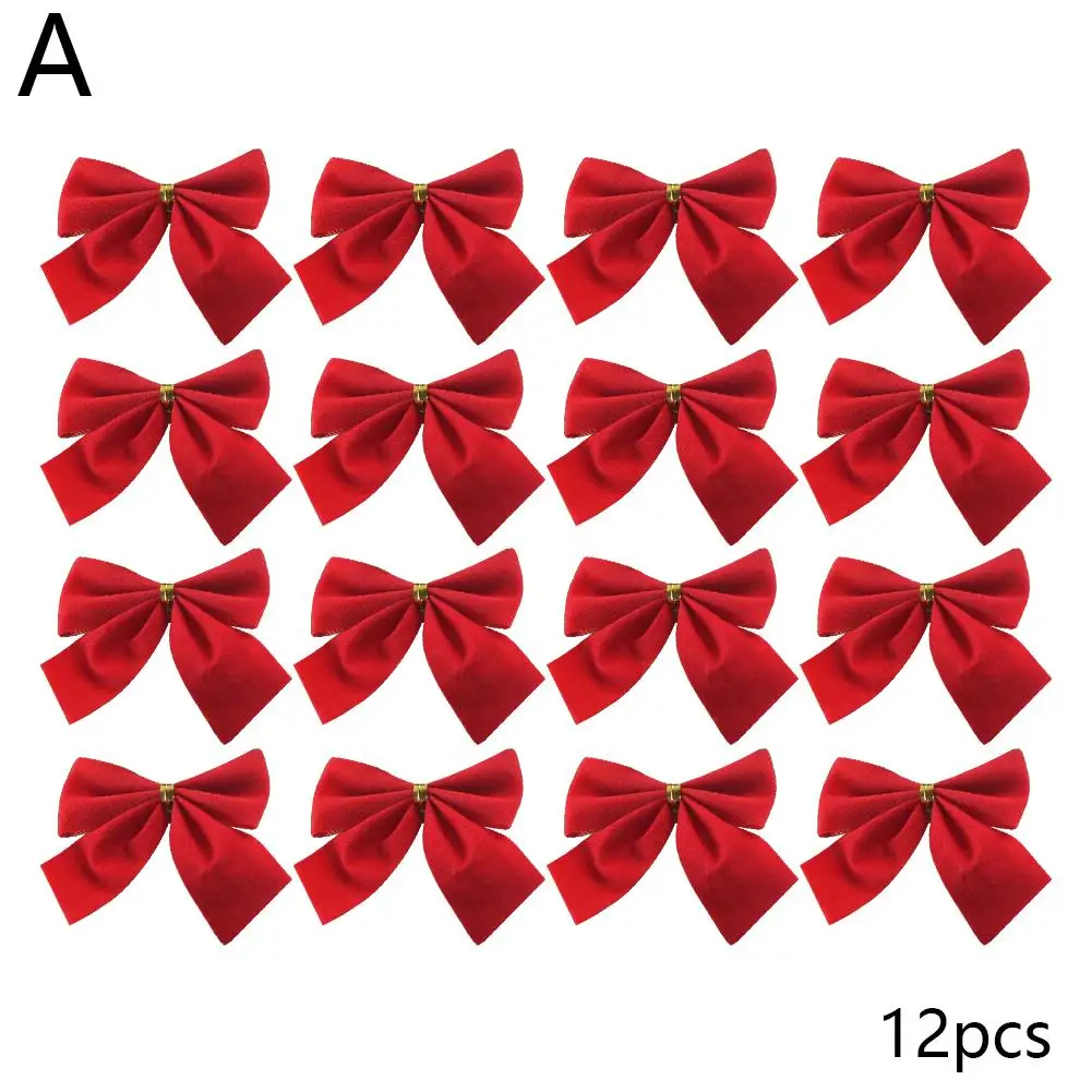 thumbnail image 1 of Paquete de 12 adornos navideños con lazos, lazos dorados, plateados y rojos, decoración para árbol de Navidad de Año Nuevo para festivales en casa, Navidad 2024, 1 of 5