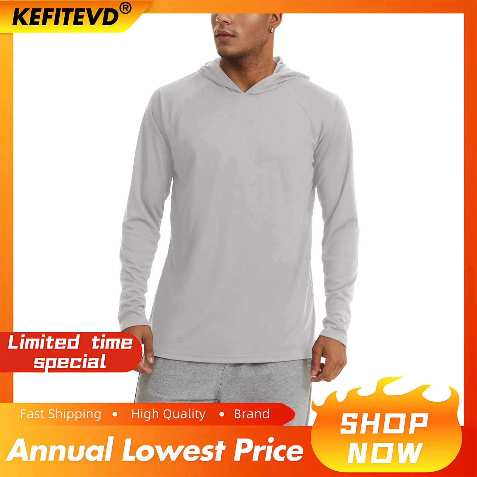 Men's Long Sleeve T-Shirts Hoodies Sun/UV Protection Outdoor Hiking T-Shirt Sunscreen Shirts Tops Male Hoodie KEFITEVD UPF 50+ sport t shirt long sleeve t shirt