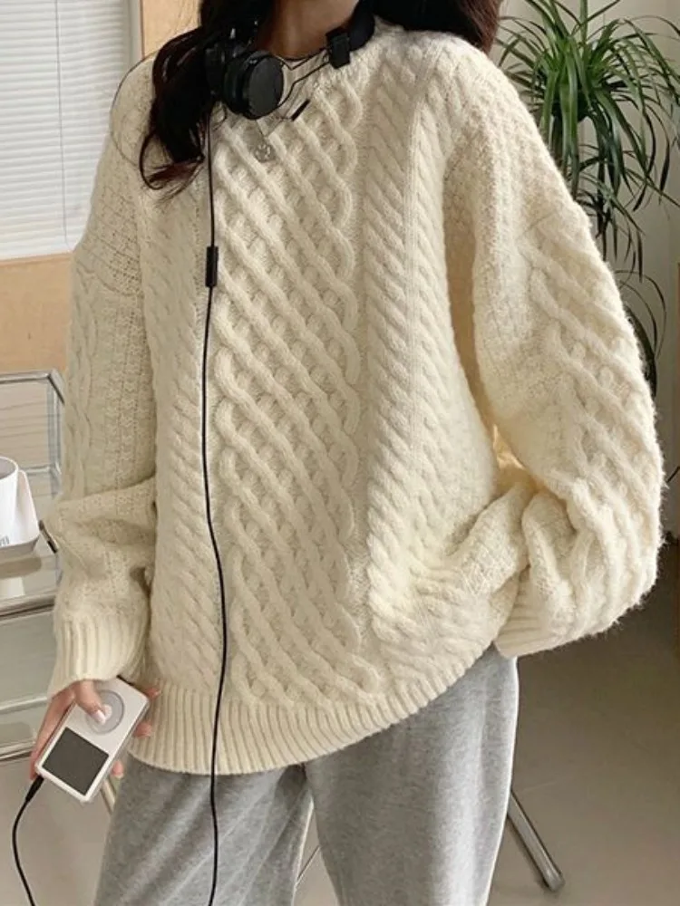 

QWEEK 2023 Knitted Oversize Warm Sweater Women Casual Loose Chic School Student Pullovers Female Long Sleeve Top Autumn Winter