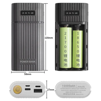 18650/18700/20700/21700 Adattatore per caricabatterie fai da te Power Bank per iPhone PD Custodia con Power Bank di ricarica con torcia a LED