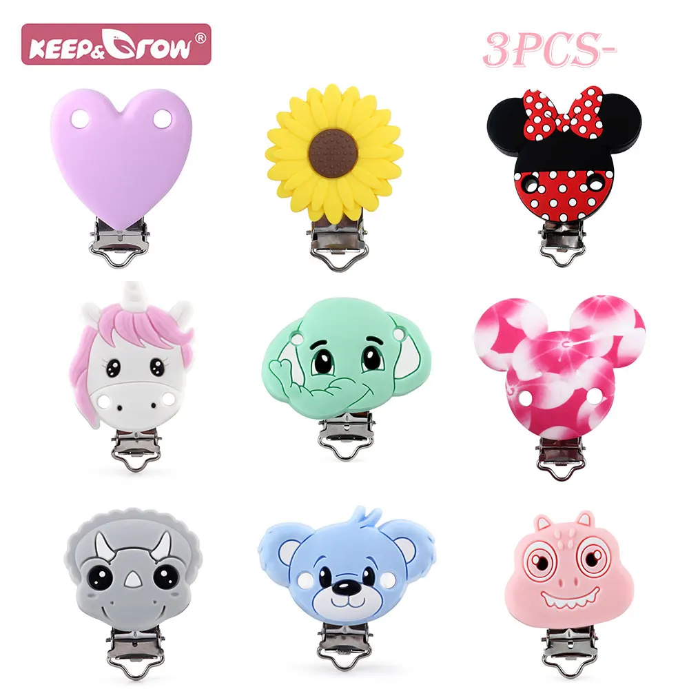 

3pcs Silicone Baby Cartoon Pacifier Clip Holder Chain Food Grade DIY Baby Teething Pacifier Clips Silicone Teether Dummy Product