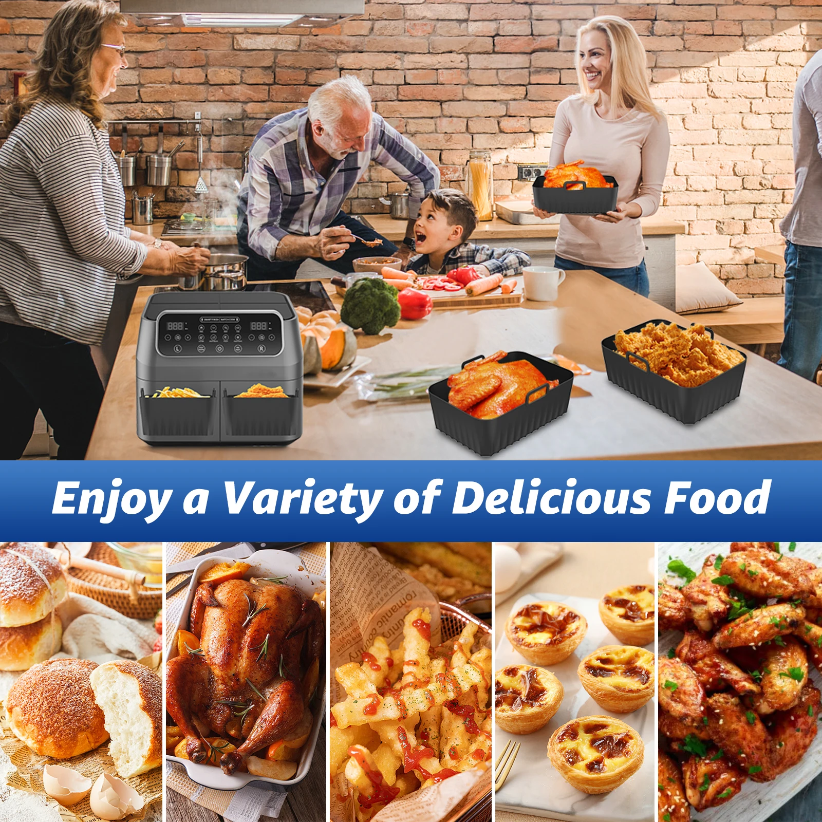 Premium Reusable Silicone Air Fryer Liners - Food Grade Baking Basket Accessories (Set of 2)