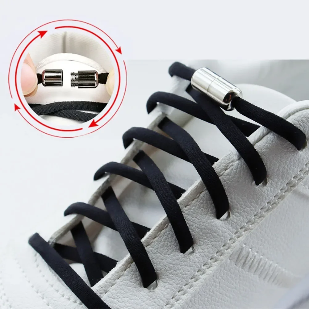 No Tie Shoe laces Press Lock Shoelaces without ties Elastic Laces Sneaker Kids Adult 8MM Widened Flat Shoelace for Shoes