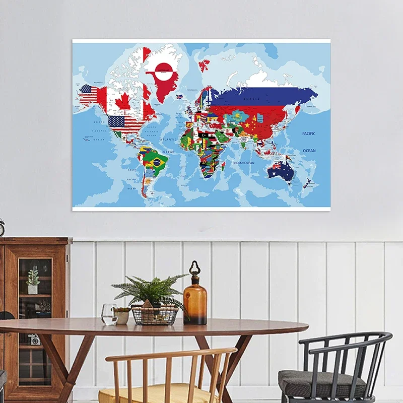 150*100cm World Educational Map Large Poster Picture Non-woven Canvas Background Painting Wall Decor Home Office School Supplies