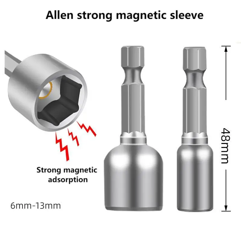 6-13mm Impact Socket Magnetic Nut Screwdriver,48mm Drill Bit Set 1/4” Hex Socket Adapter Bolt Drivers Socket Kit Hand Tools