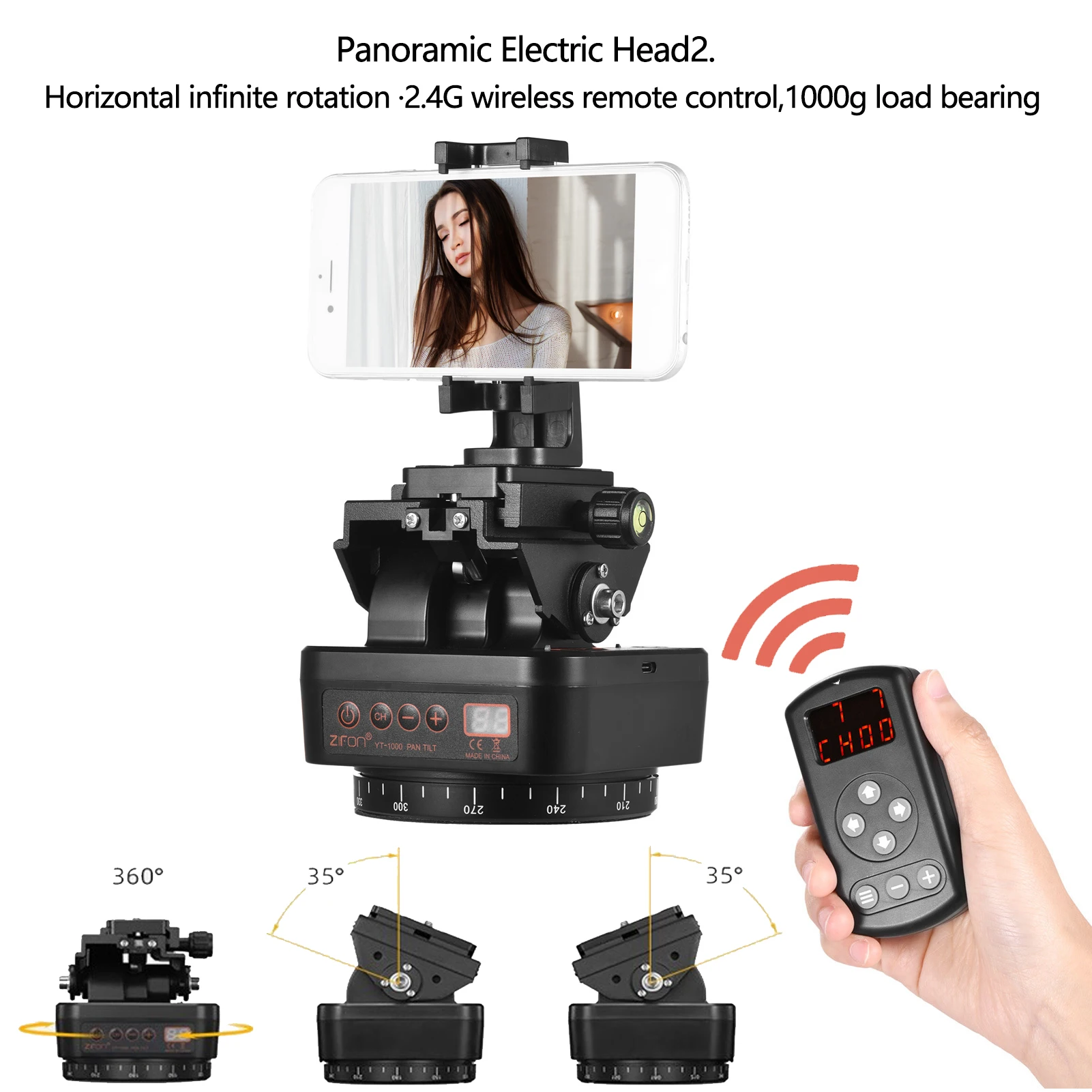 ZIFON 전자 팬 틸트 헤드, 파노라마 전동 삼각대 팬 틸트 헤드, 카메라 및..